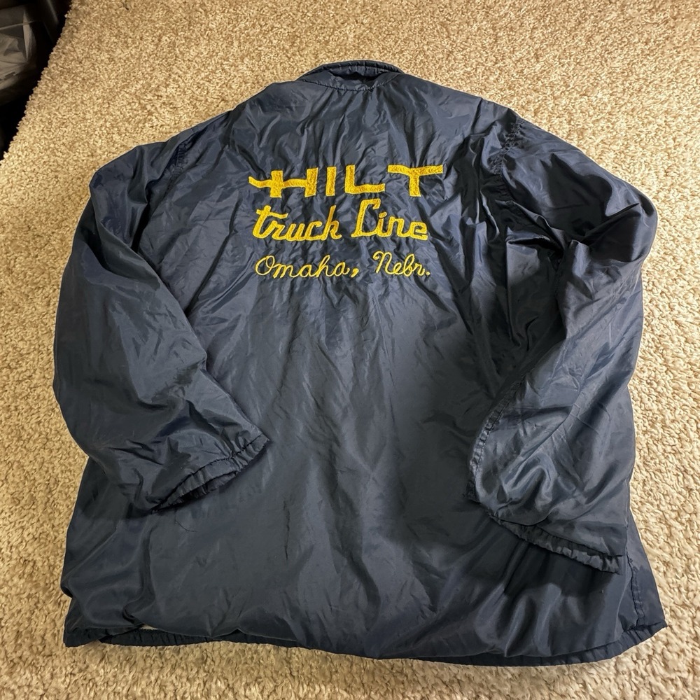 VTG‎ Hilt Truck Line Omaha Nebraska BLUE NYLON JACKET by Pla-Jac Large